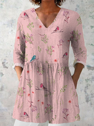 Sakura | Casual Art Spring Bird Print Shirt