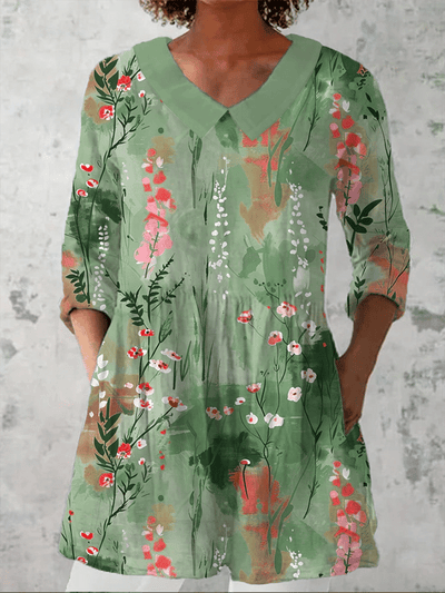 Sakura | Artistic Floral Print Casual Lapel Shirt