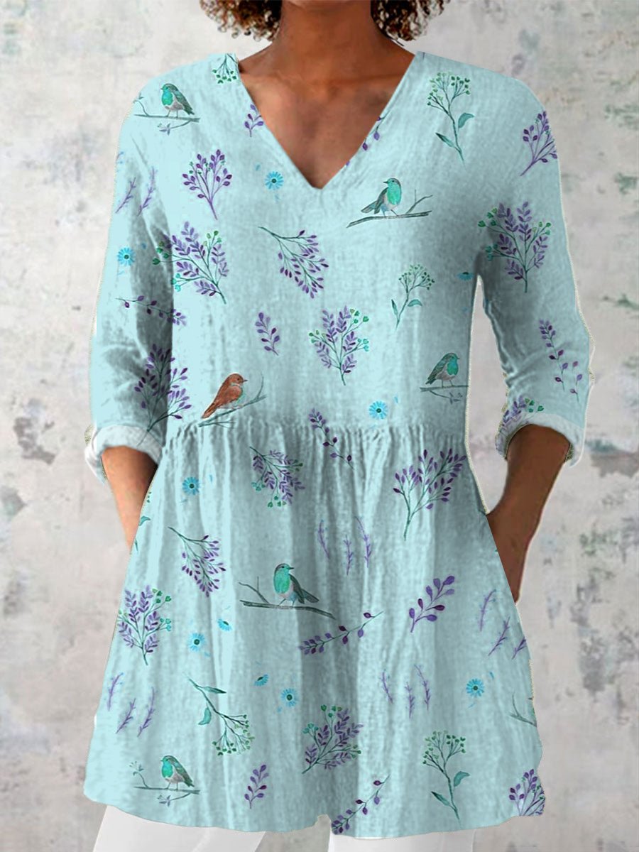 Sakura | Casual Art Spring Bird Print Shirt