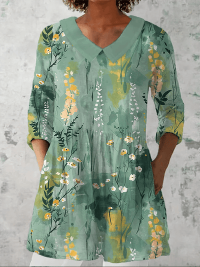 Sakura | Artistic Floral Print Casual Lapel Shirt