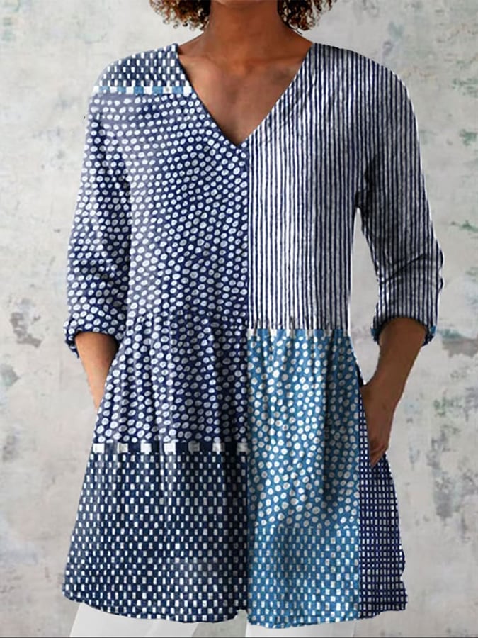 Sakura |  Abstract Geometric Line Art Print V-Neck Shirt