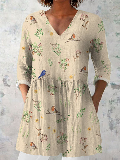 Sakura | Casual Art Spring Bird Print Shirt