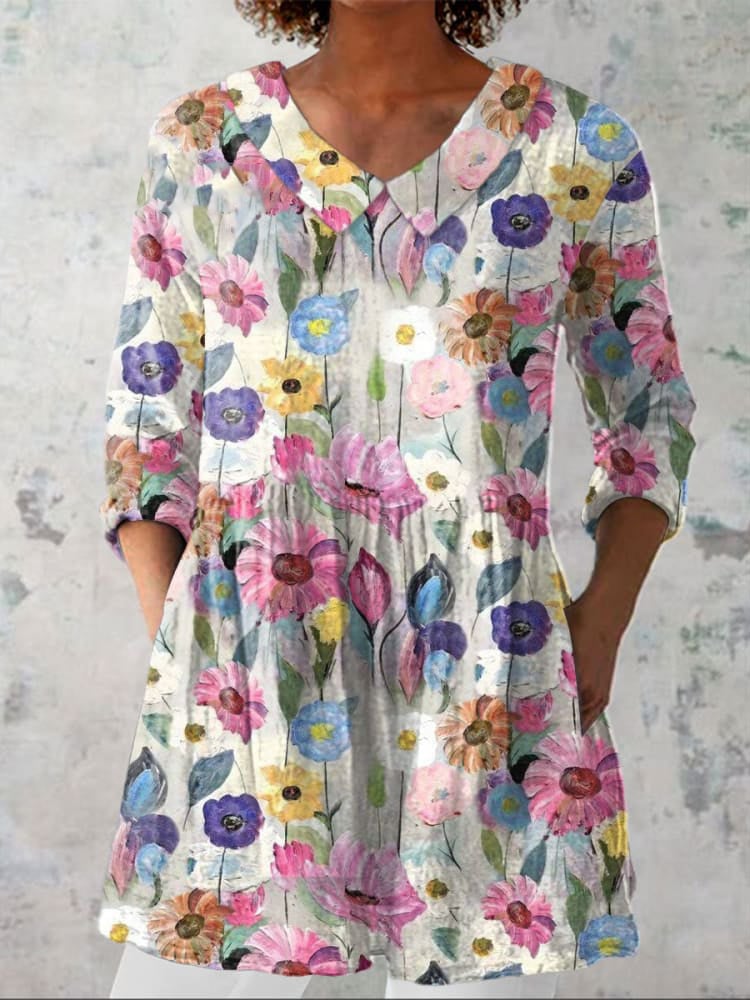 Sakura |  Casual Retro Floral Print Top