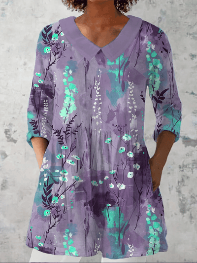 Sakura | Artistic Floral Print Casual Lapel Shirt