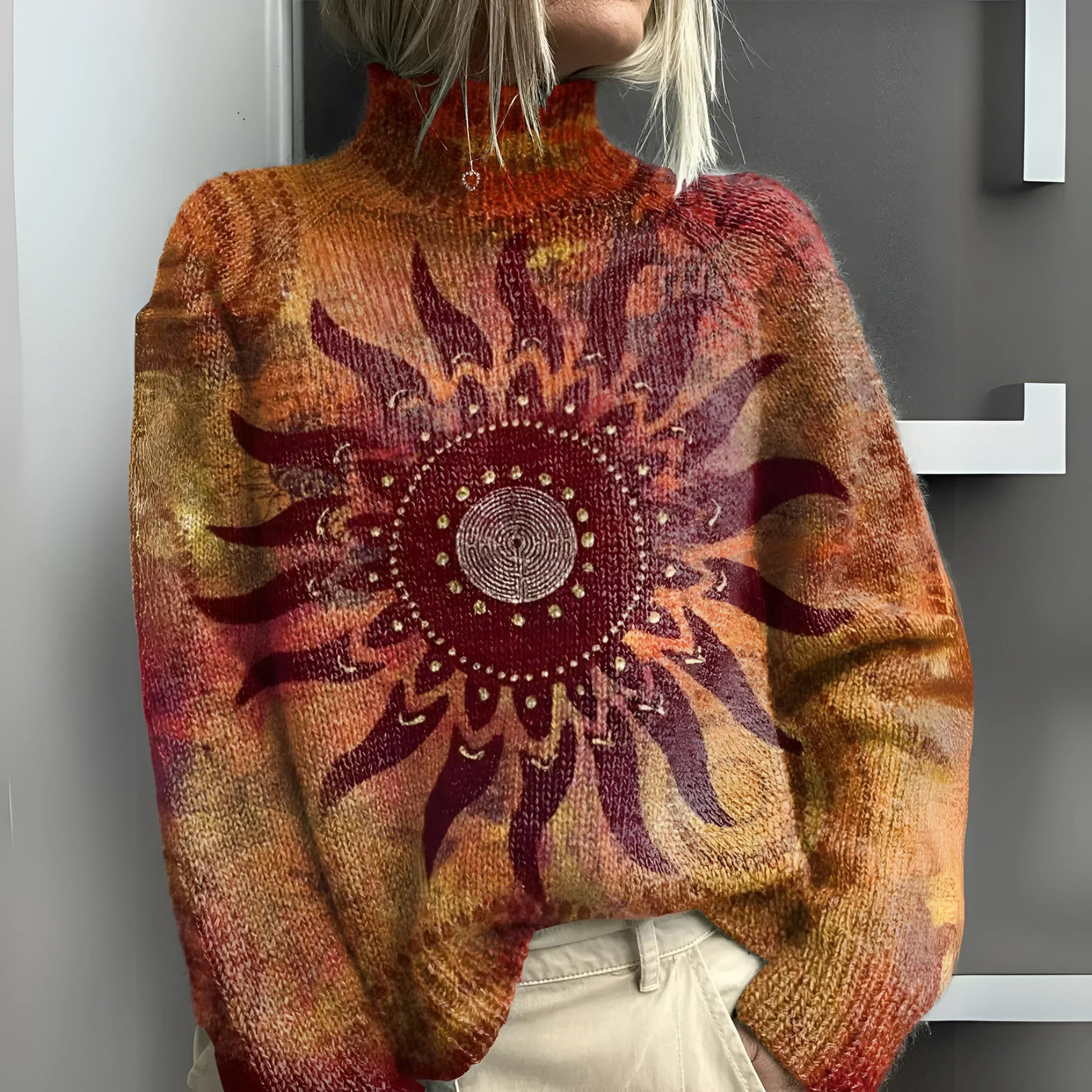 Saki  | Knitted Turtleneck with Comfortable Tribal Sun
