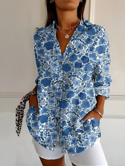 Yuki - Casual Blouse with Flowers and Waves