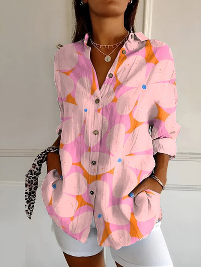 Yuki - Casual Blouse with Flowers and Waves