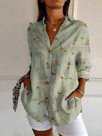 Yuki - Casual Blouse with Flowers and Waves